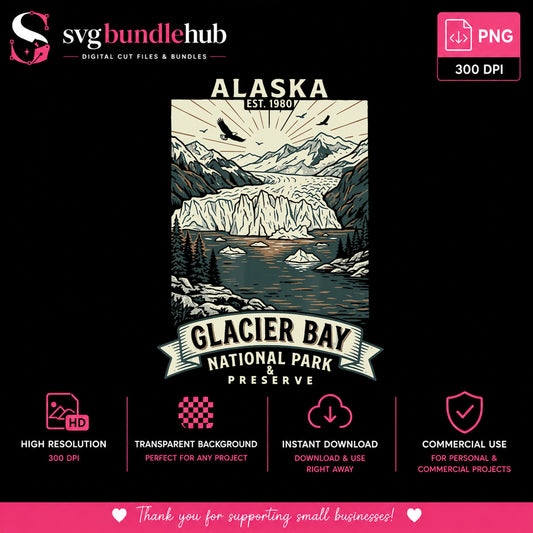 Alaska Glacier Bay National Park PNG, Retro Travel Poster, Vintage Nature PNG