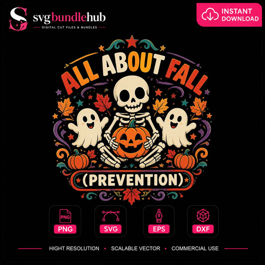 All About Fall Prevention Skeleton Ghost Pumpkin PNG