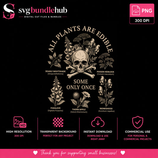 All Plants Are Edible Some Only Once, Skull PNG, Dark Botanical PNG