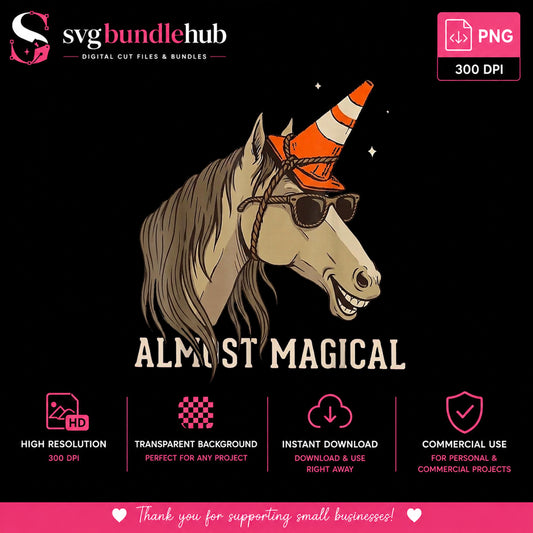 Almost Magical Horse Traffic Cone Hat Sunglasses, Sarcastic Grin Quote