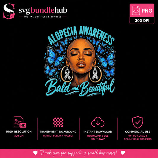 Alopecia Awareness Bald And Beautiful Clipart, Blue Butterfly Ribbon