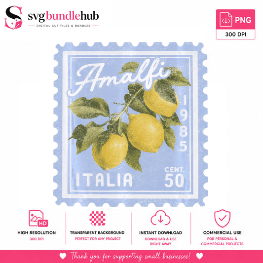 Amalfi Lemon Vintage Postage Stamp PNG, Italia Stamp, Lemon PNG
