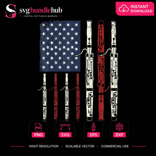 American Flag Bassoon PNG, Patriotic Music Player Clipart