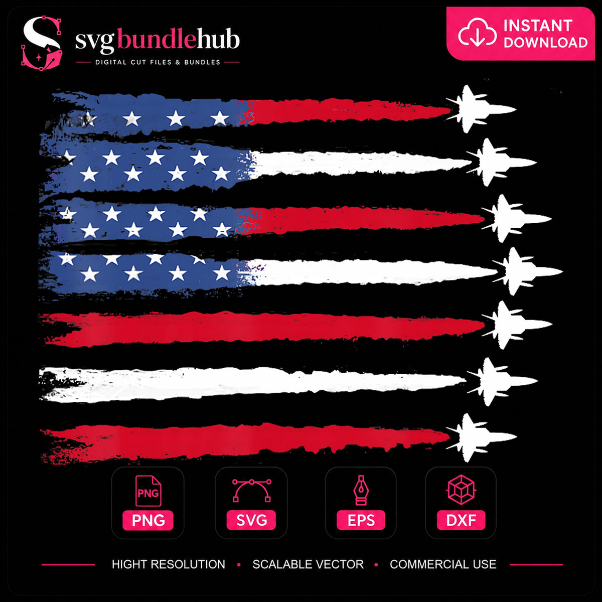 American Flag Fighter Jets Distressed Grunge Patriotic PNG