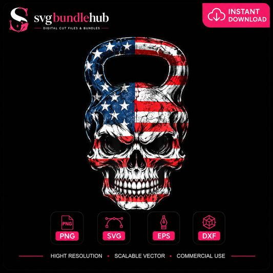 American Flag Skull Kettlebell PNG, Craft File Design v26