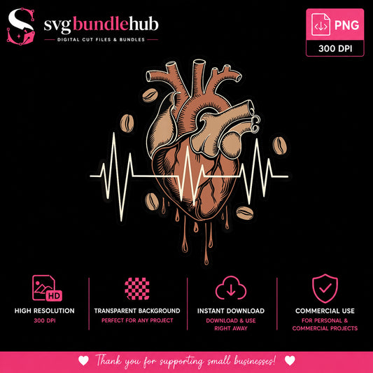 Anatomical Heart Coffee Beans Clipart, Heartbeat Drip Roast Brown