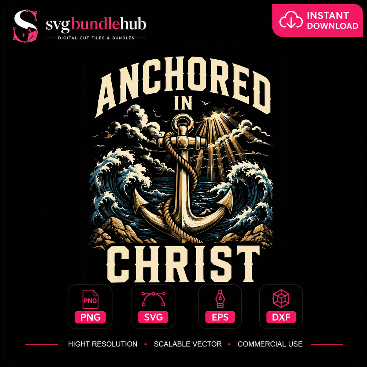 Anchored In Christ Ocean Waves Religious Faith PNG