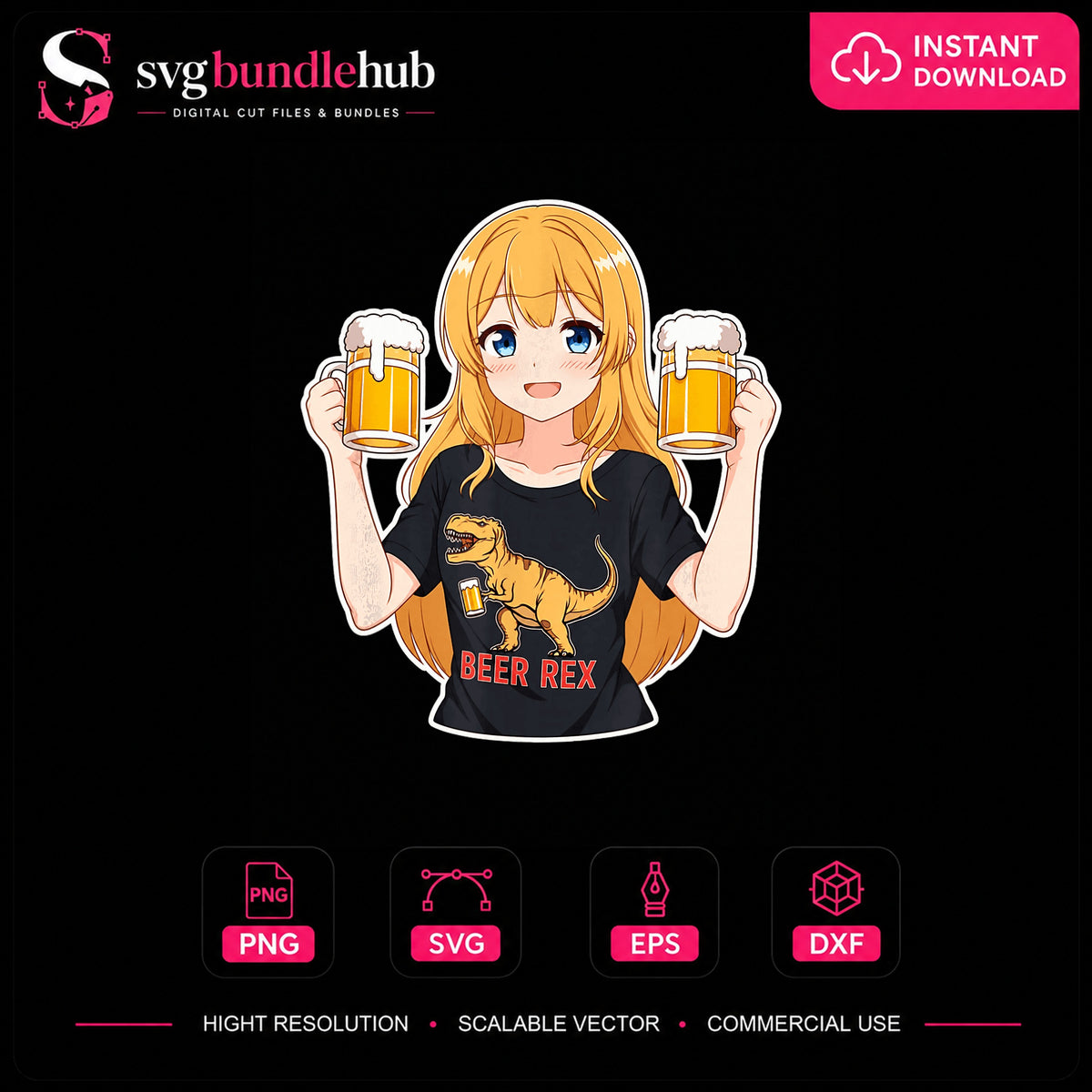 Anime Girl Beer Rex Dinosaur Drinking Clipart Art PNG