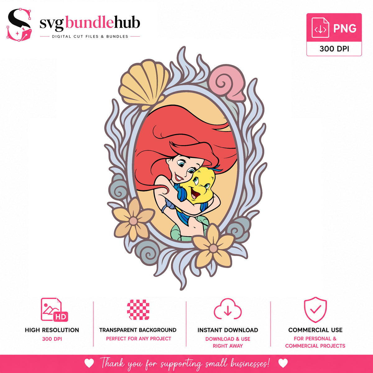 Ariel & Flounder Mermaid Frame PNG | SvgBundleHub