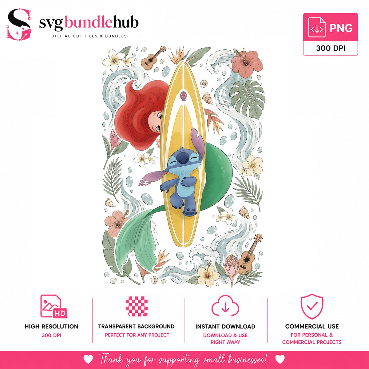 Ariel & Stitch Surfboard Summer PNG | SvgBundleHub
