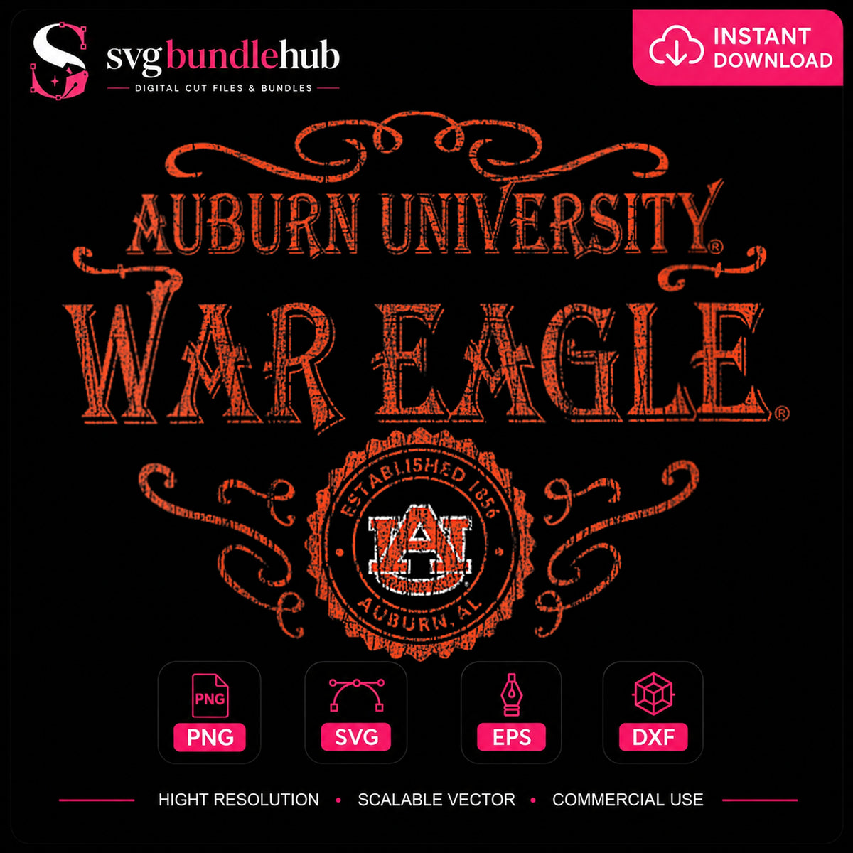 Auburn University War Eagle Distressed Vintage Seal PNG