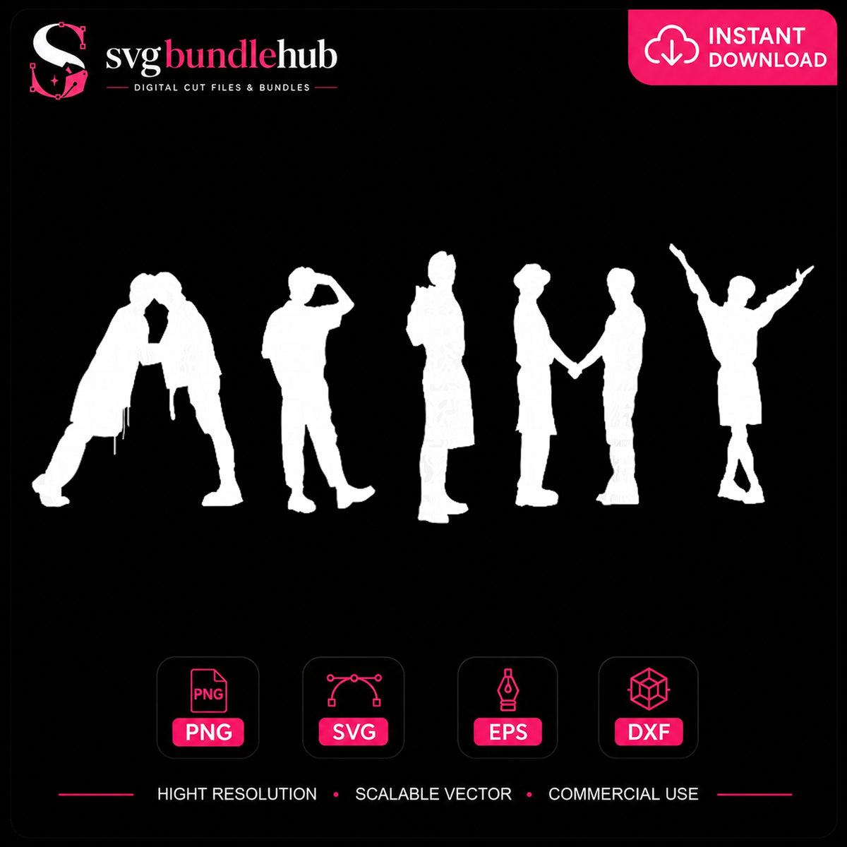 BTS Army Silhouette Kpop Fan Idol Group Letters PNG