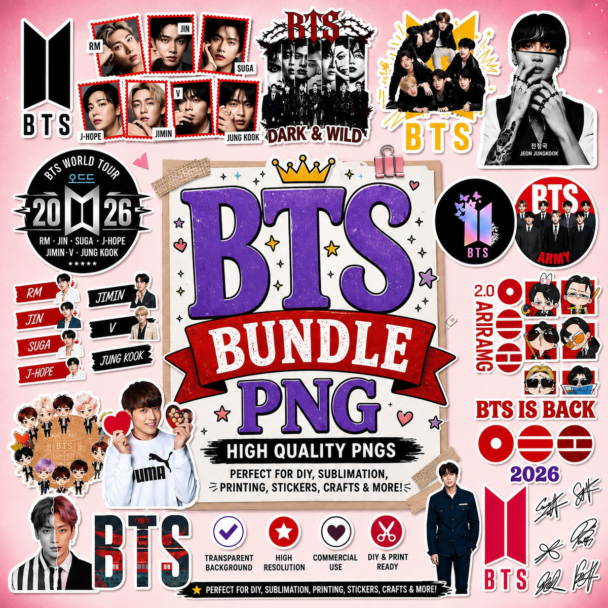 BTS Bundle PNG, Kpop Fan Sublimation | SvgBundleHub