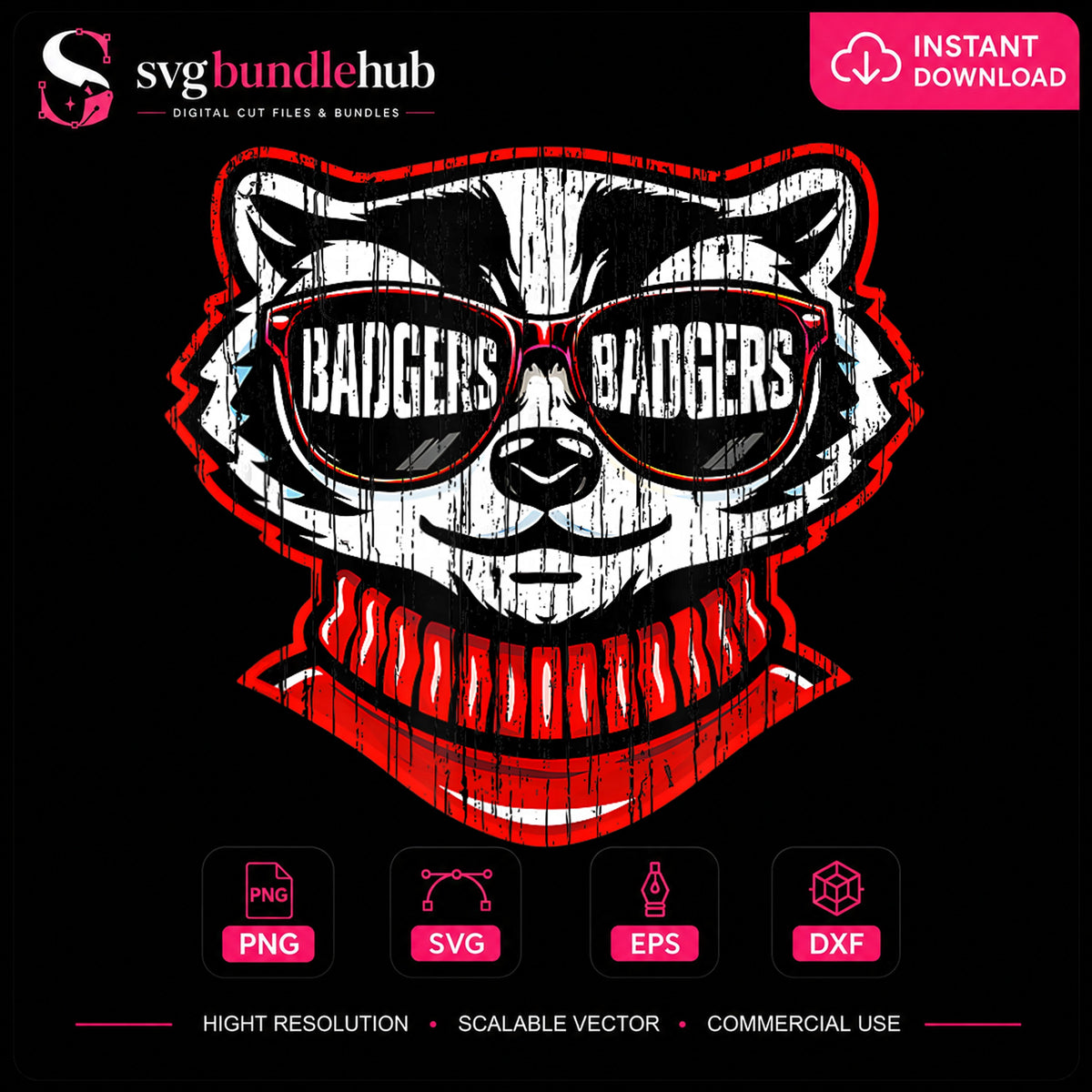 Badgers Mascot Sunglasses Distressed Grunge Logo PNG