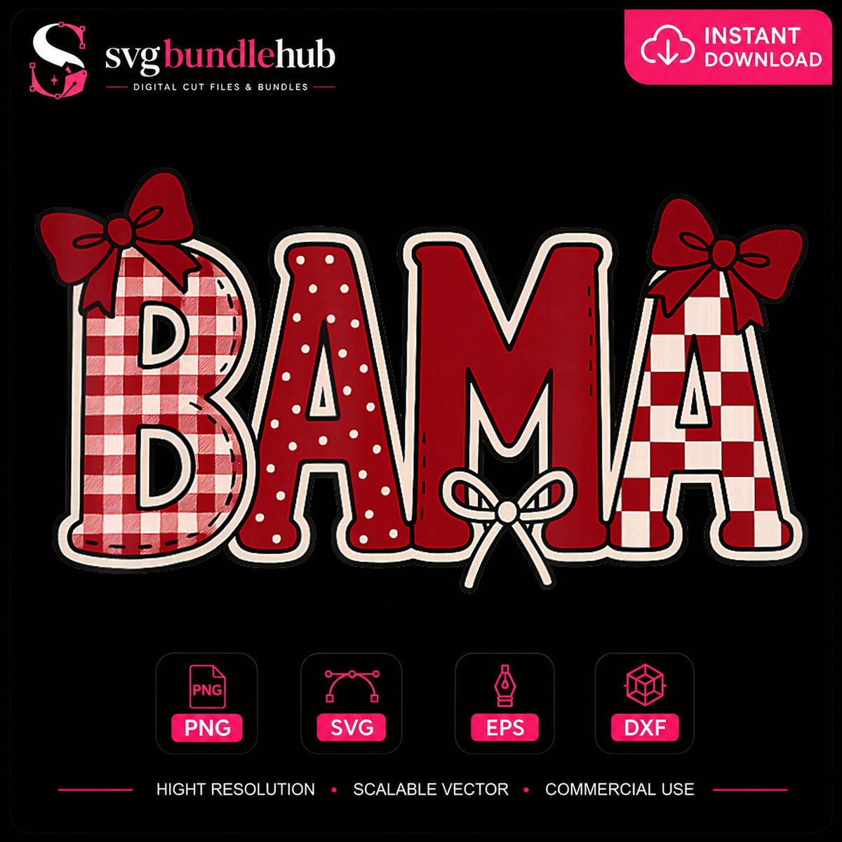 Bama Coquette Bow Crimson Plaid Checkered PNG