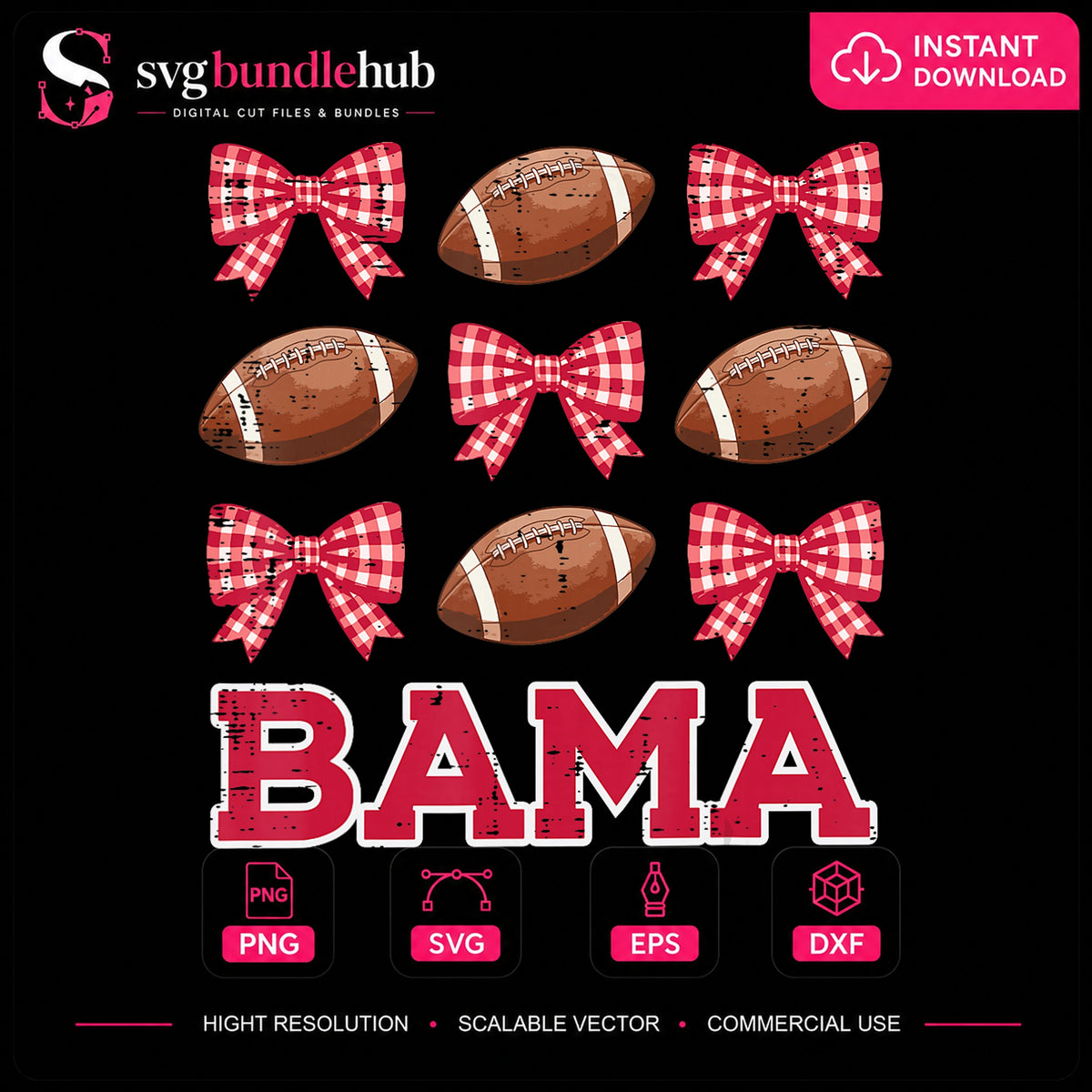 Bama Football Coquette Bow Plaid Crimson PNG