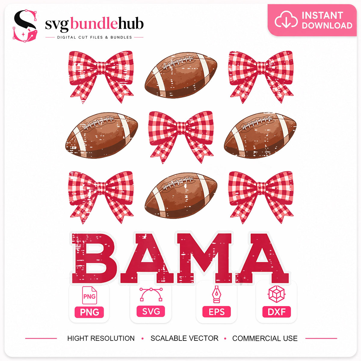 Bama Football Gingham Bow Coquette Game Day PNG