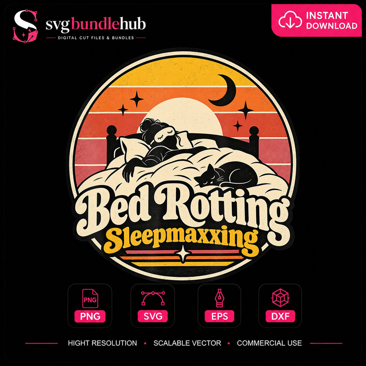Bed Rotting Sleepmaxxing Retro Sunset Cat PNG