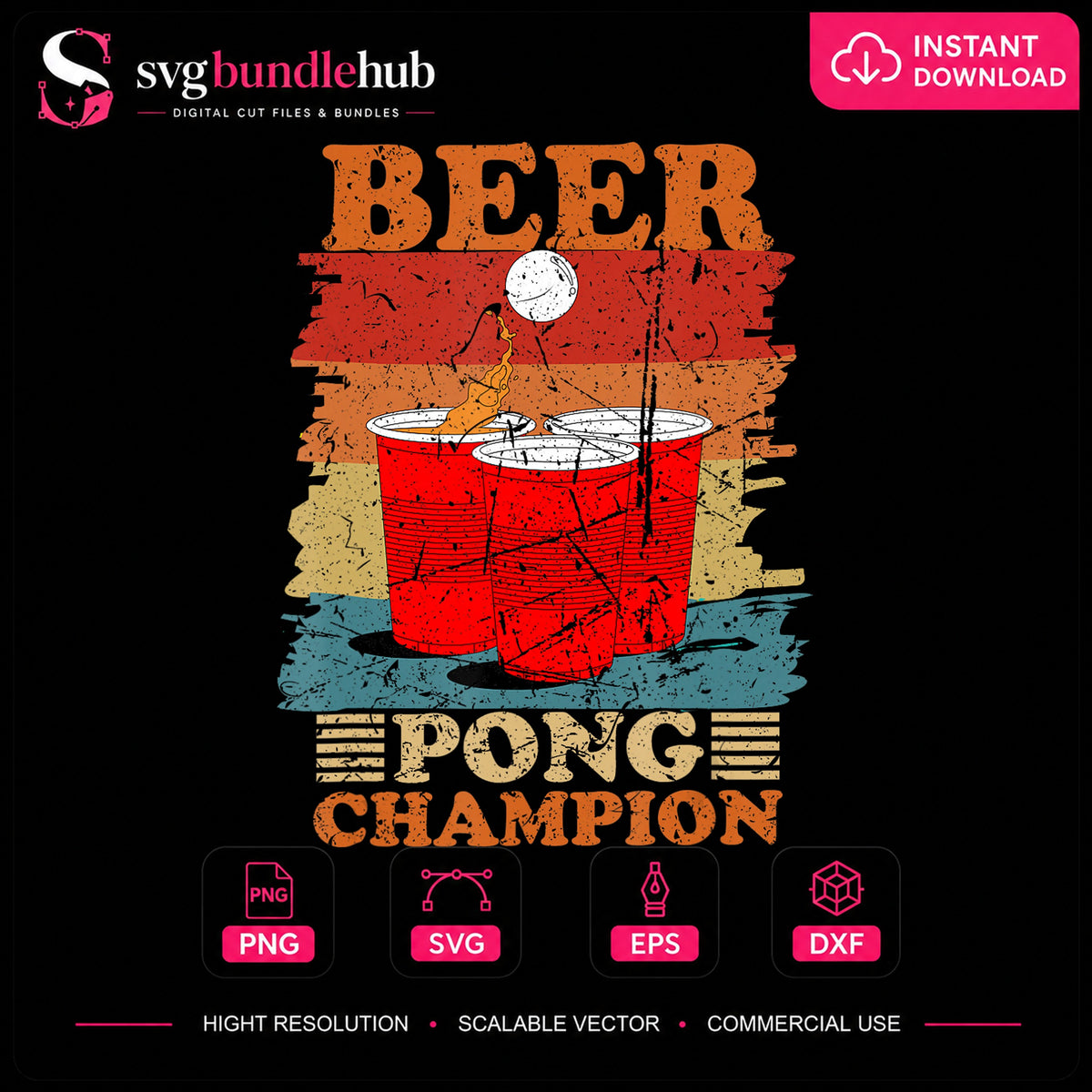 Beer Pong Champion Retro Vintage Drinking Game PNG