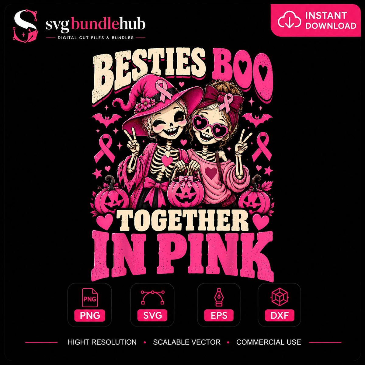 Besties Boo Together In Pink Breast Cancer Halloween PNG