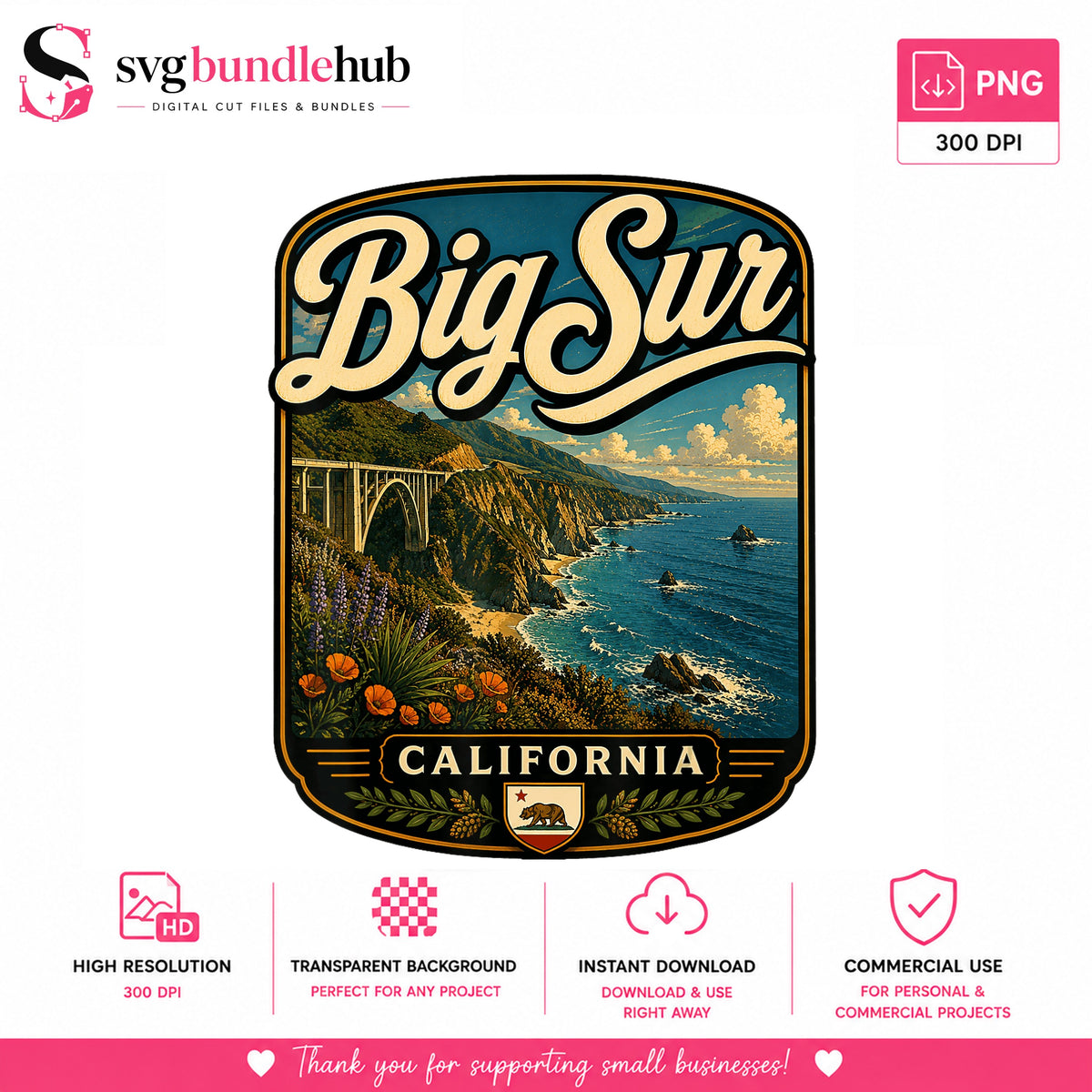 Big Sur California PNG, Vintage Travel Sticker PNG, Retro PNG