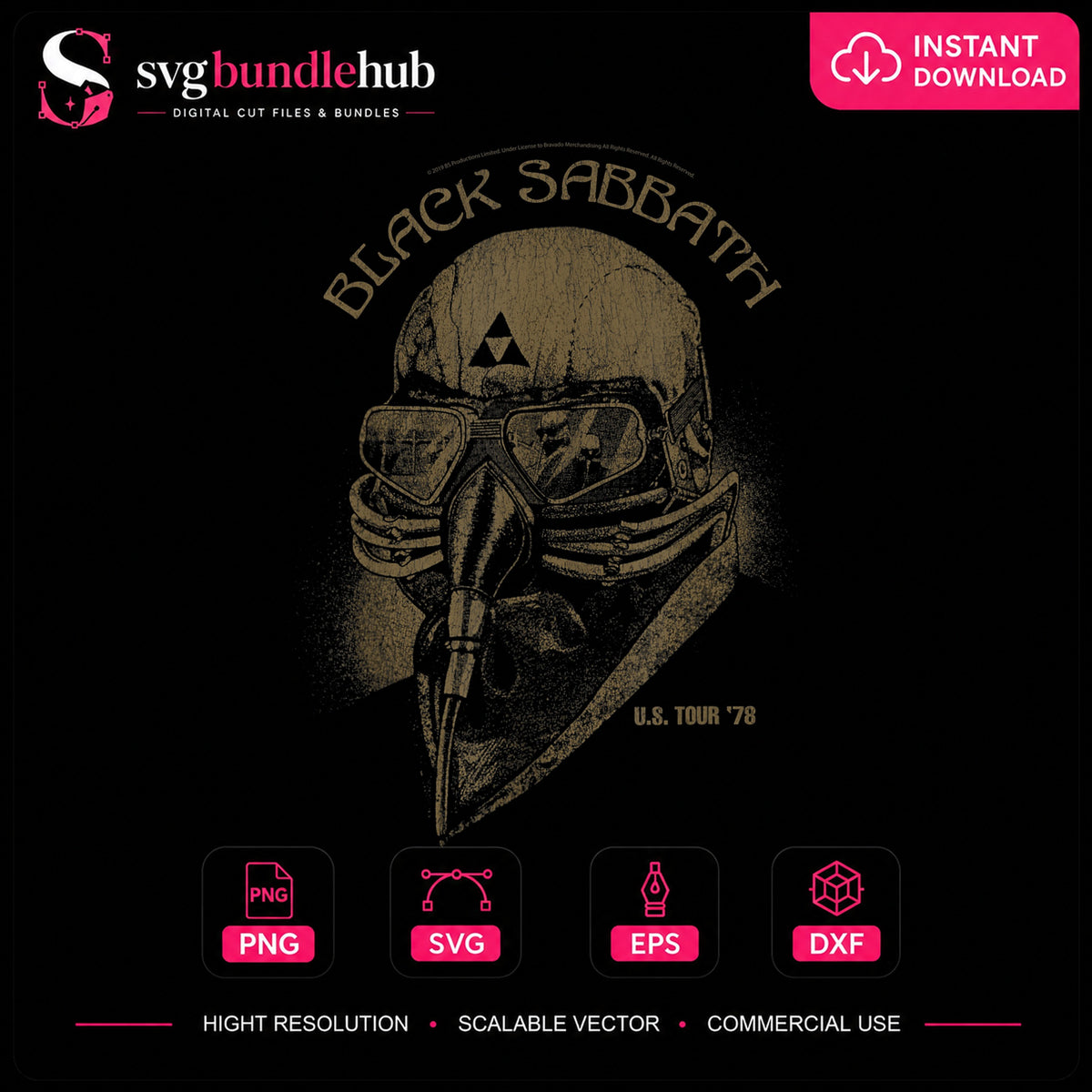 Black Sabbath US Tour 78 Skull Mask Vintage PNG