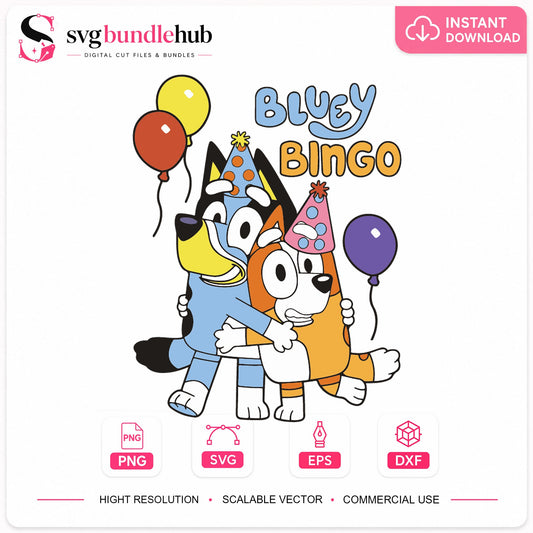 Bluey And Bingo Birthday Party Balloons Clipart SVG