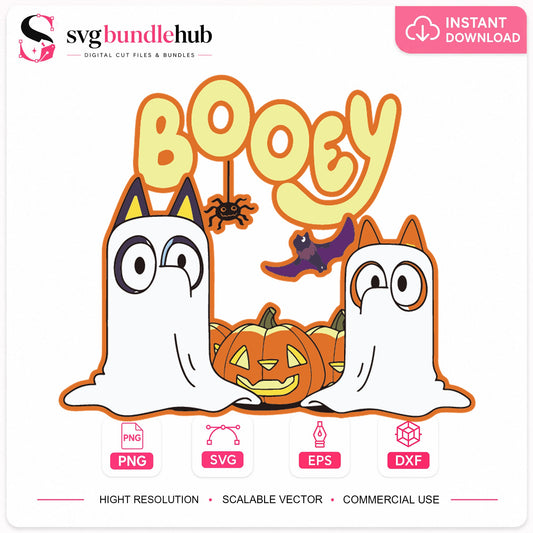 Bluey Bingo Ghost Booey Halloween Cricut Clipart SVG