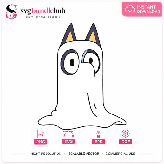 Bluey Ghost Halloween SVG, Spooky Dog Cricut Clipart