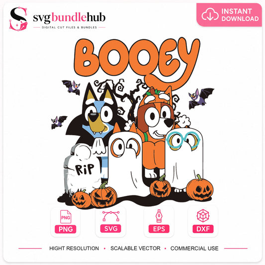 Bluey Halloween Booey Ghost Pumpkin Cricut Clipart SVG