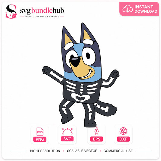 Bluey Skeleton Halloween Costume Cricut Cut File SVG
