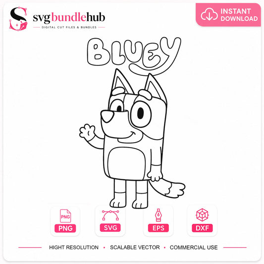 Bluey Waving SVG, Kids Cartoon Cricut Cut File Clipart