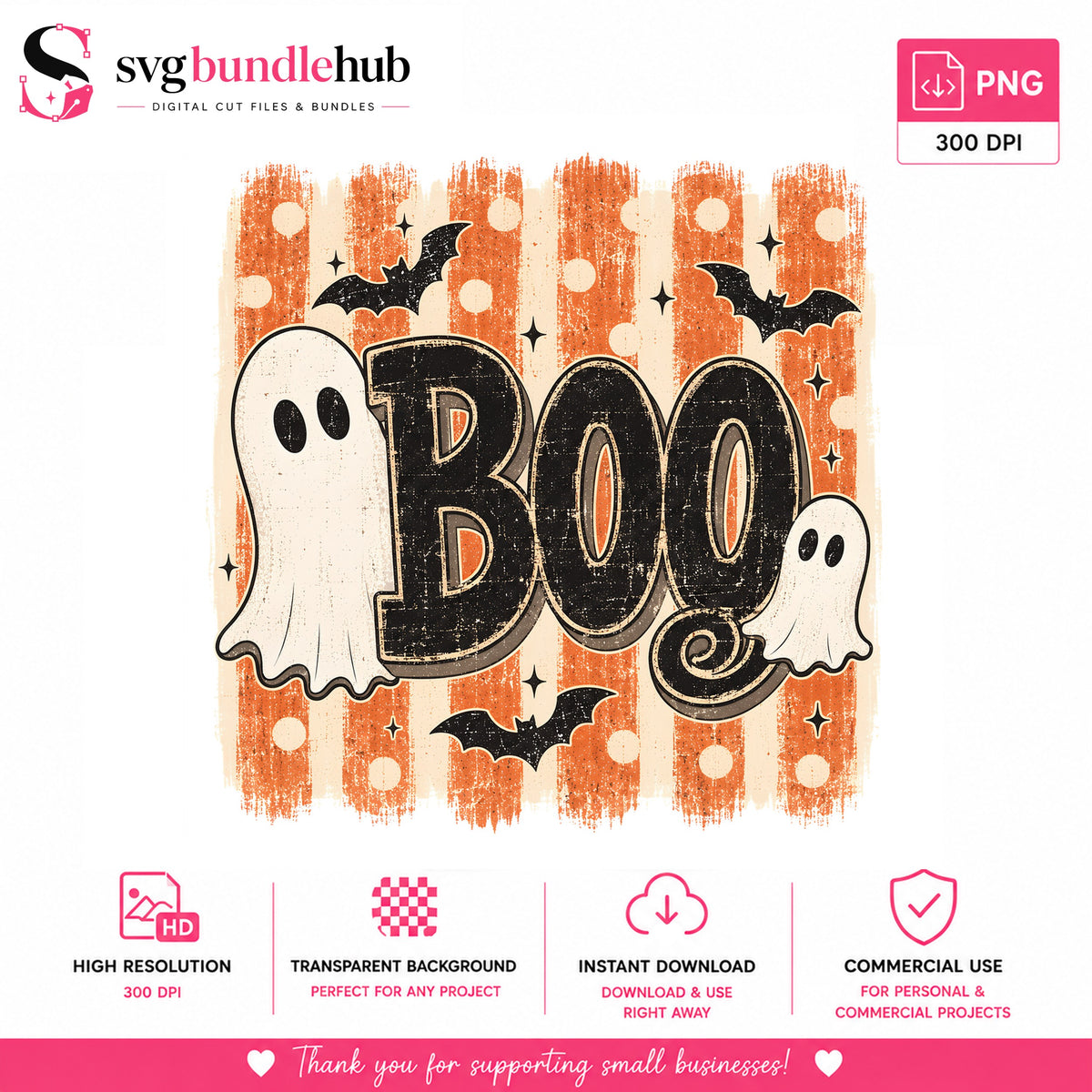 Boo Ghost & Bats Retro Halloween PNG | SvgBundleHub