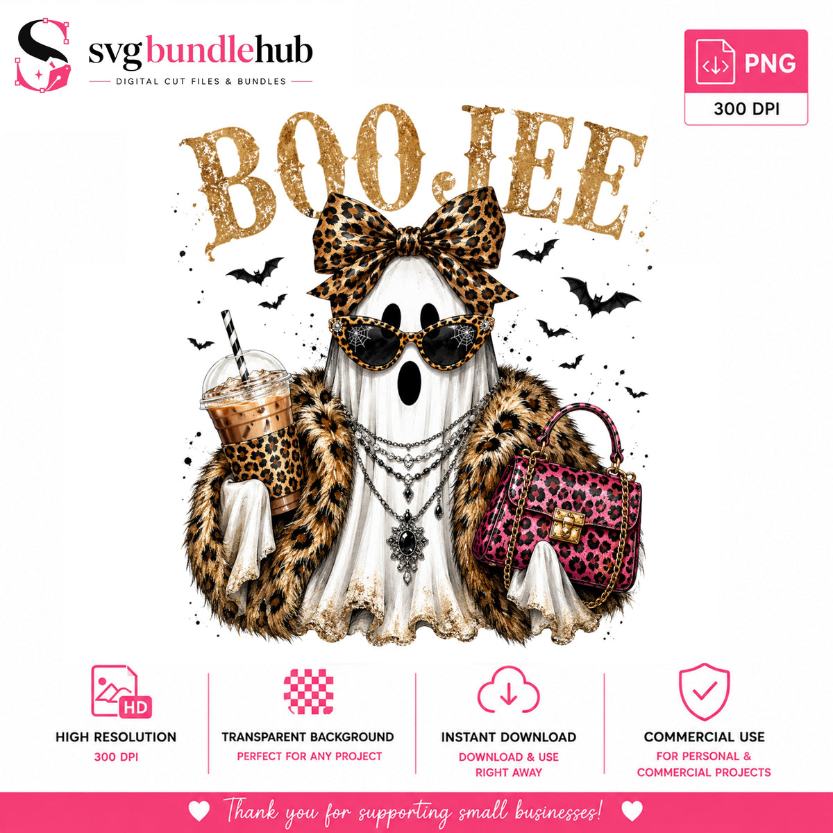 Boojee Ghost Halloween PNG, Leopard Glam | SvgBundleHub