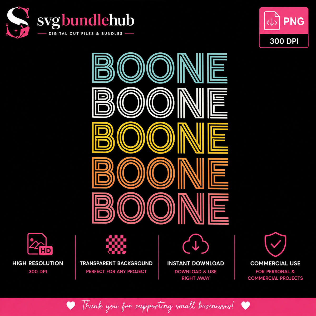 Boone Retro Stacked Text PNG, City Name Design PNG, Groovy PNG