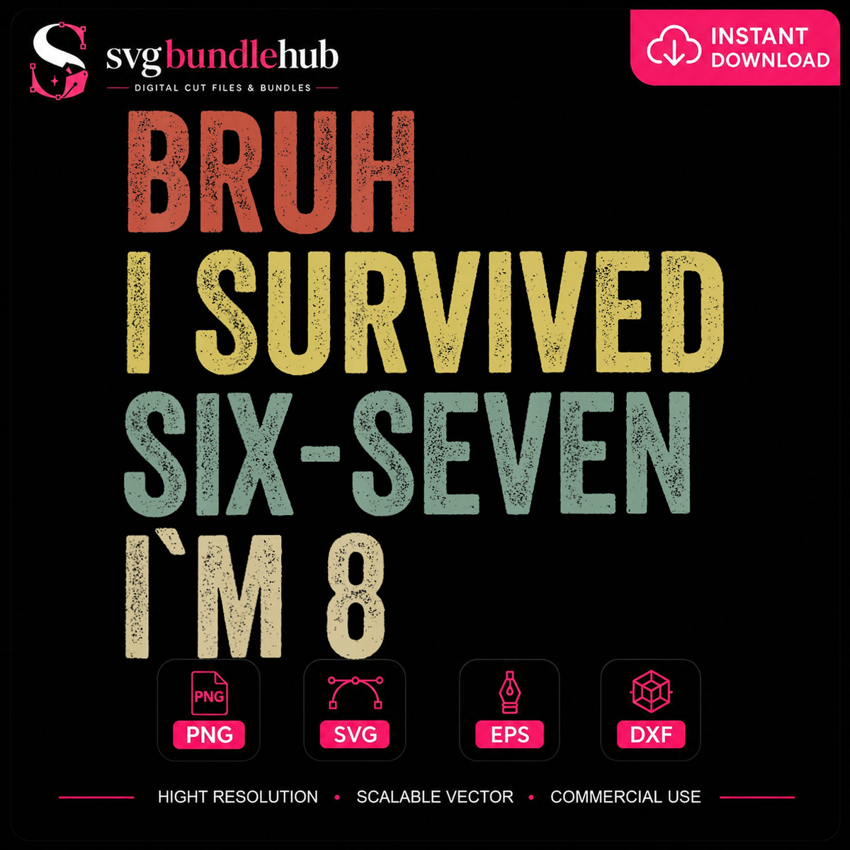 Bruh I Survived Six-Seven I'm 8 Birthday PNG