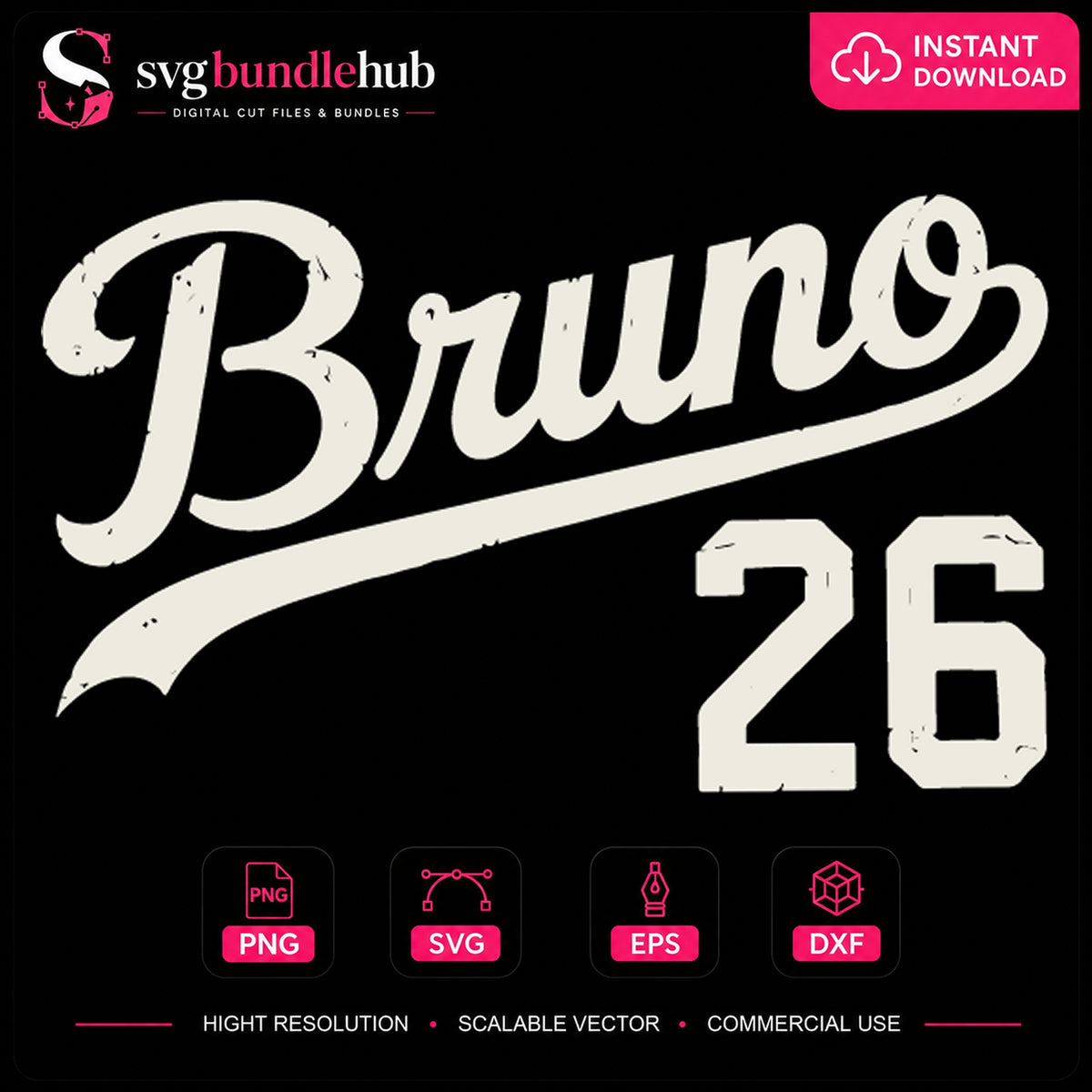 Bruno 26 Baseball Jersey SVG, Retro Sports Cricut File