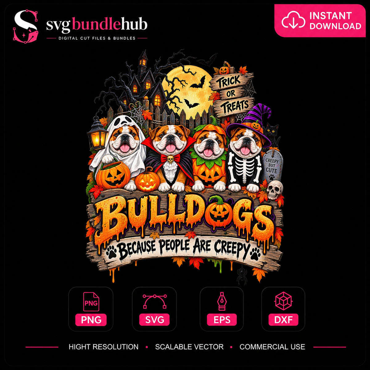 Bulldogs Because People Are Creepy Halloween Costume v2 PNG