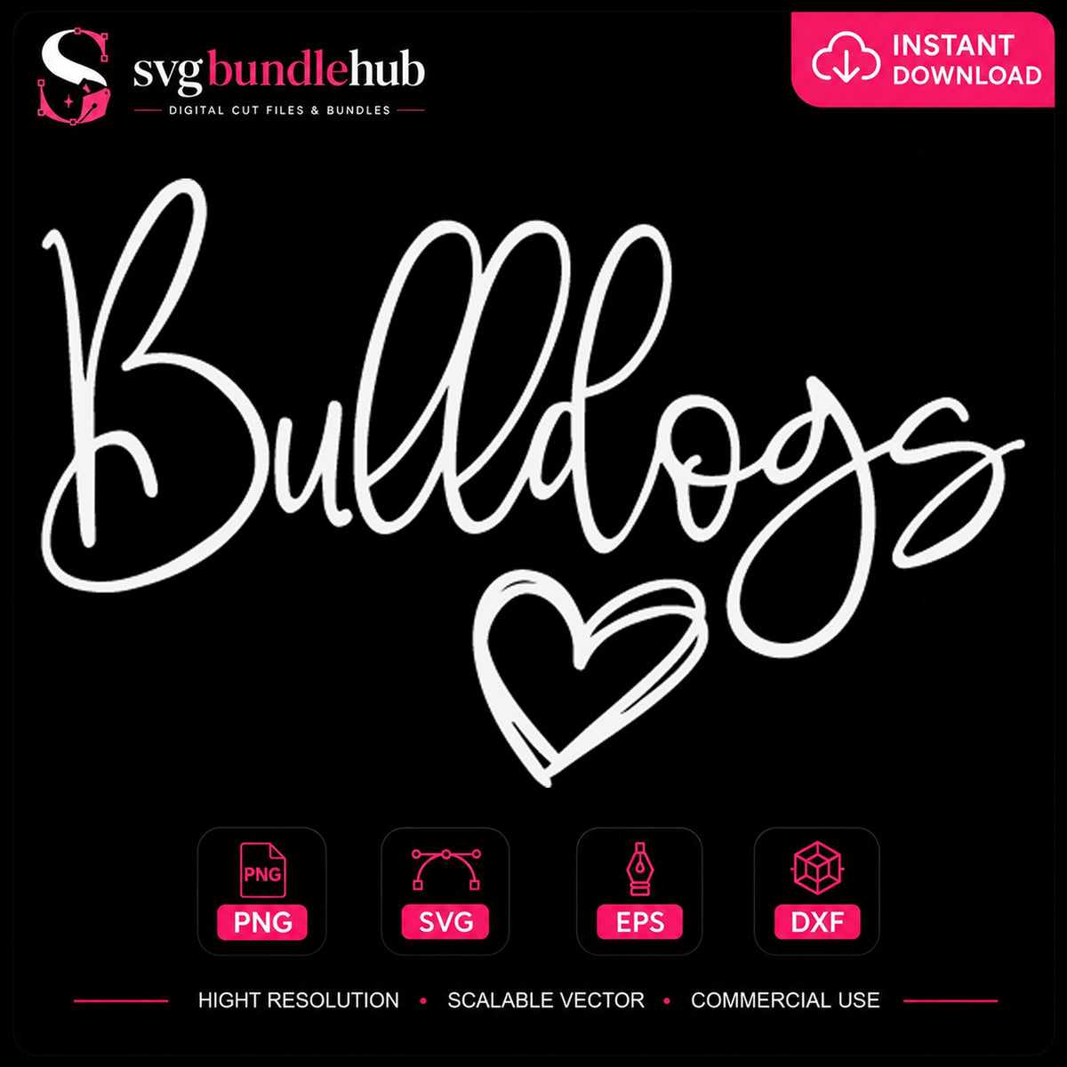 Bulldogs Heart Script Cursive Lettering Clipart PNG