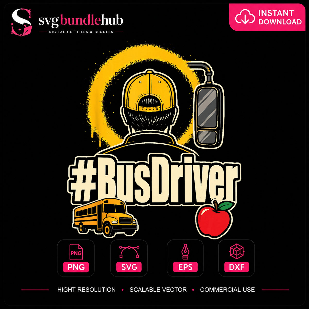 #BusDriver School Bus Apple Grunge Character PNG