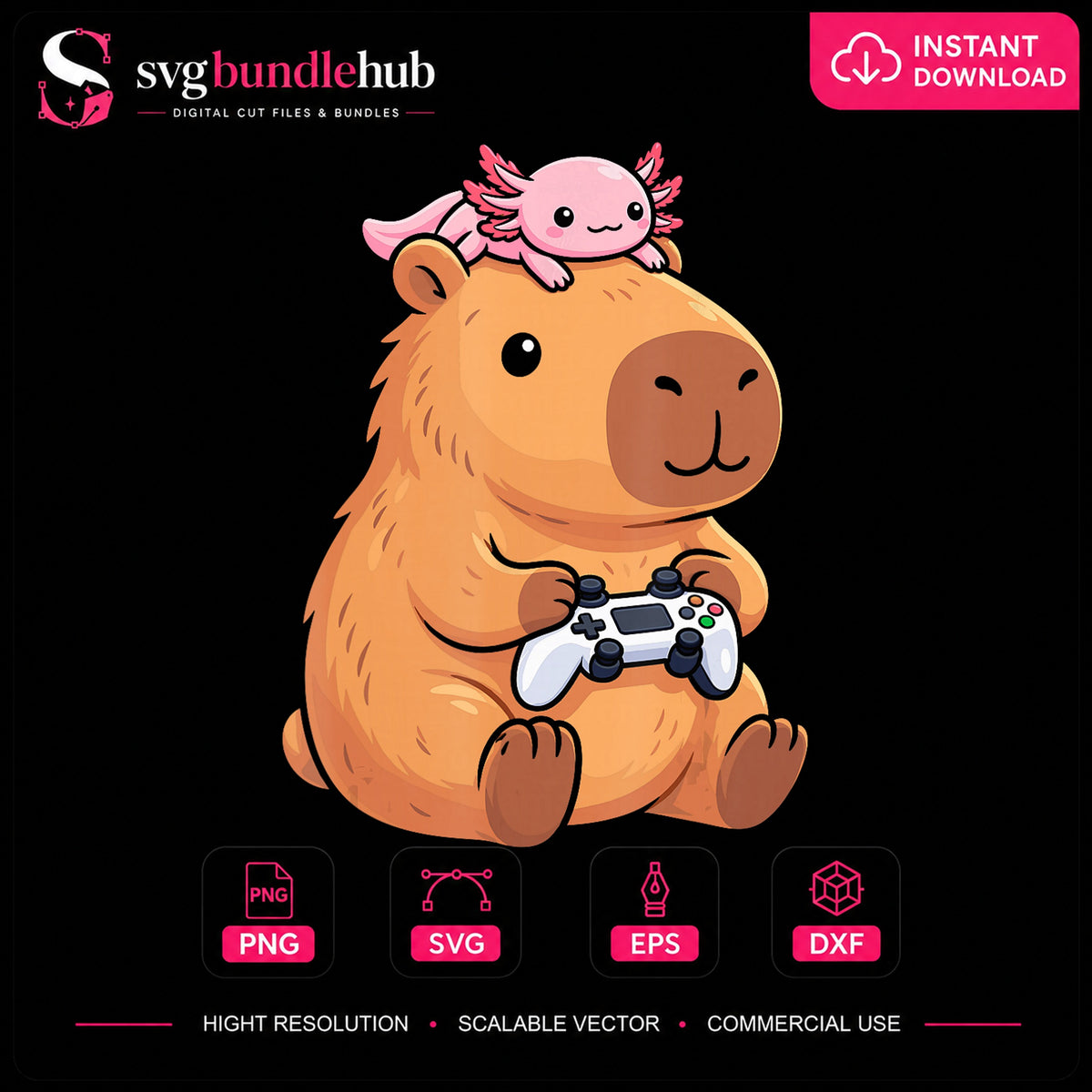 Capybara Axolotl Gamer Video Game Controller PNG