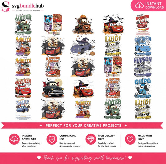 Cars Halloween Trick or Treat Bundle PNG | SvgBundleHub