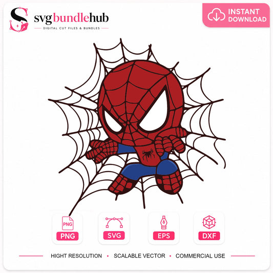 Chibi Spider-Man Spider Web SVG, Cute Marvel Cricut Clipart
