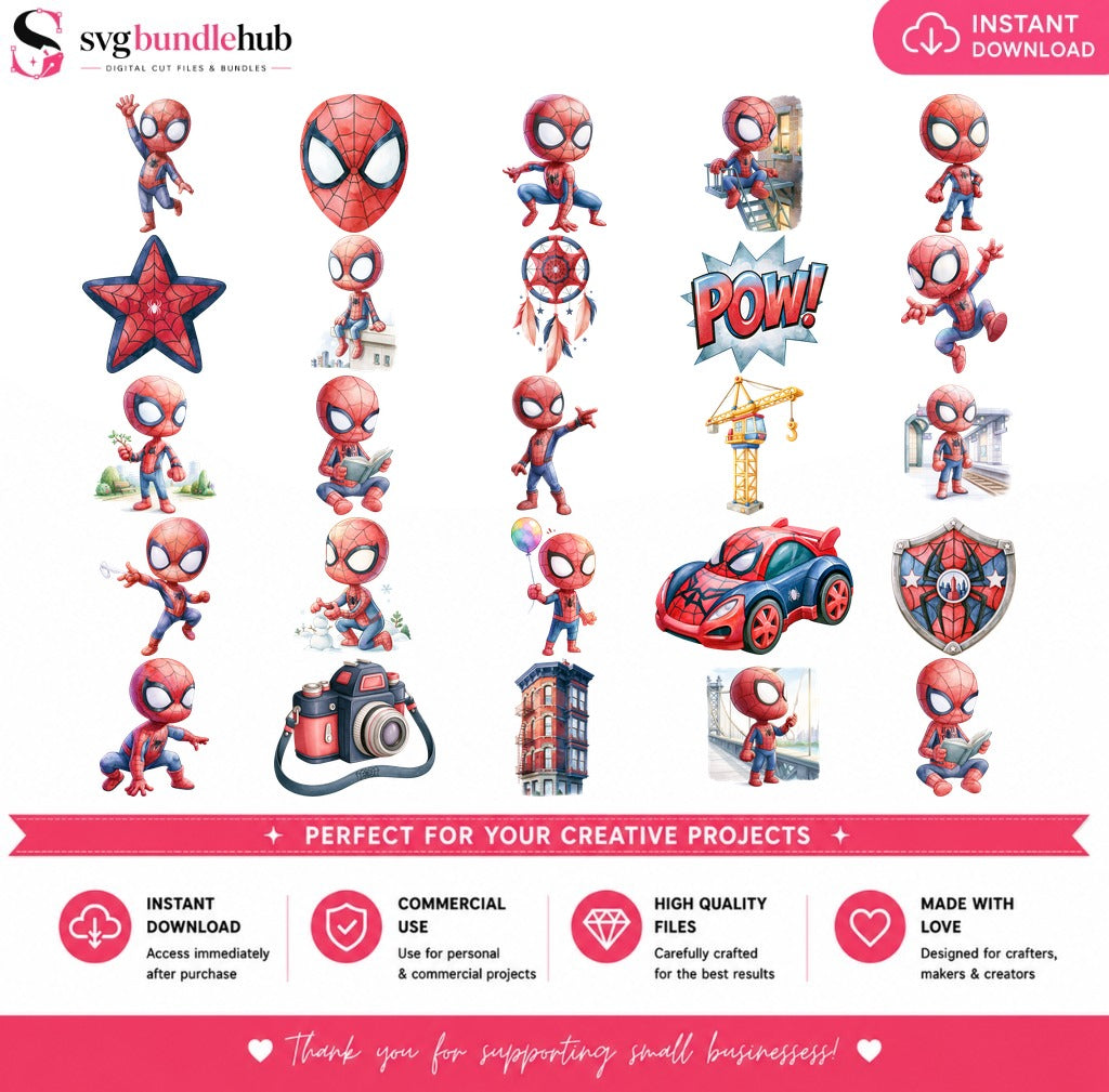 Chibi Spider-Man Superhero Bundle PNG | SvgBundleHub
