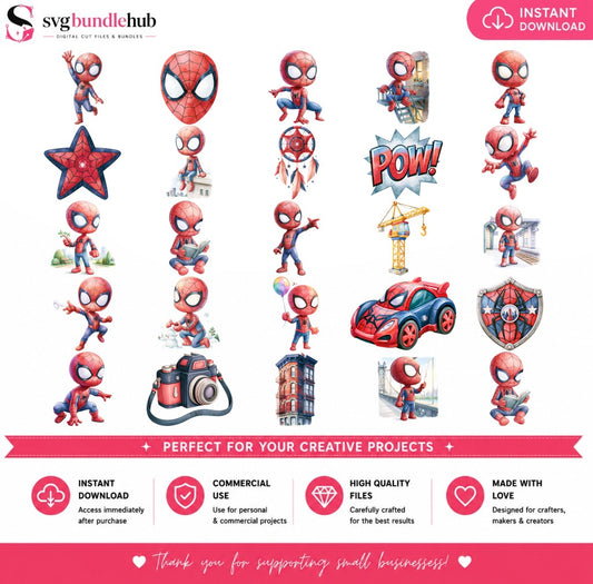 Chibi Spider-Man Superhero Bundle PNG | SvgBundleHub