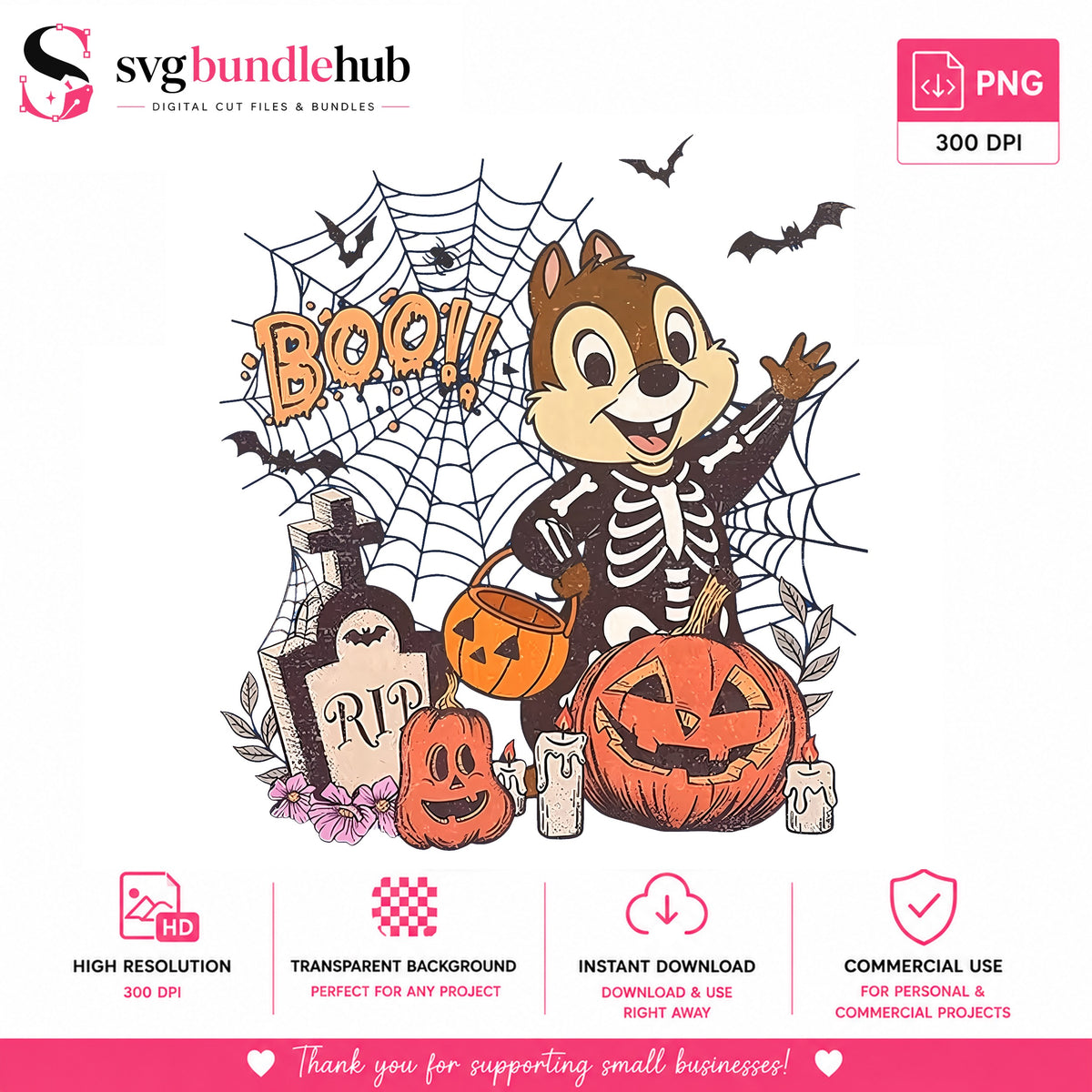 Chipmunk Skeleton Boo Halloween PNG, Spooky | SvgBundleHub