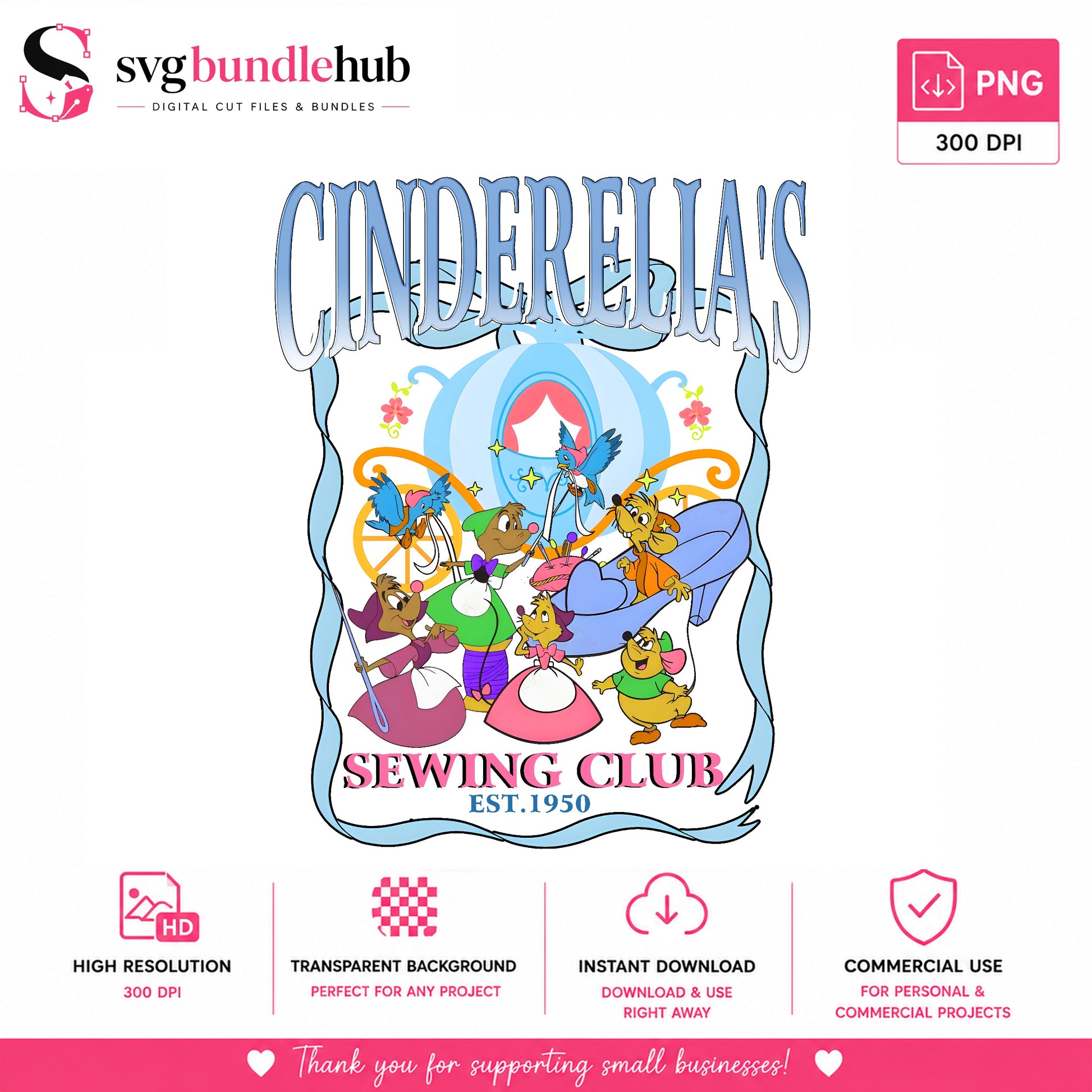 Cinderella Sewing Club EST 1950 PNG, Disney Princess PNG, Retro Disney PNG