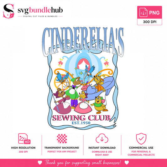 Cinderella Sewing Club EST 1950 PNG, Disney Princess PNG, Retro Disney PNG