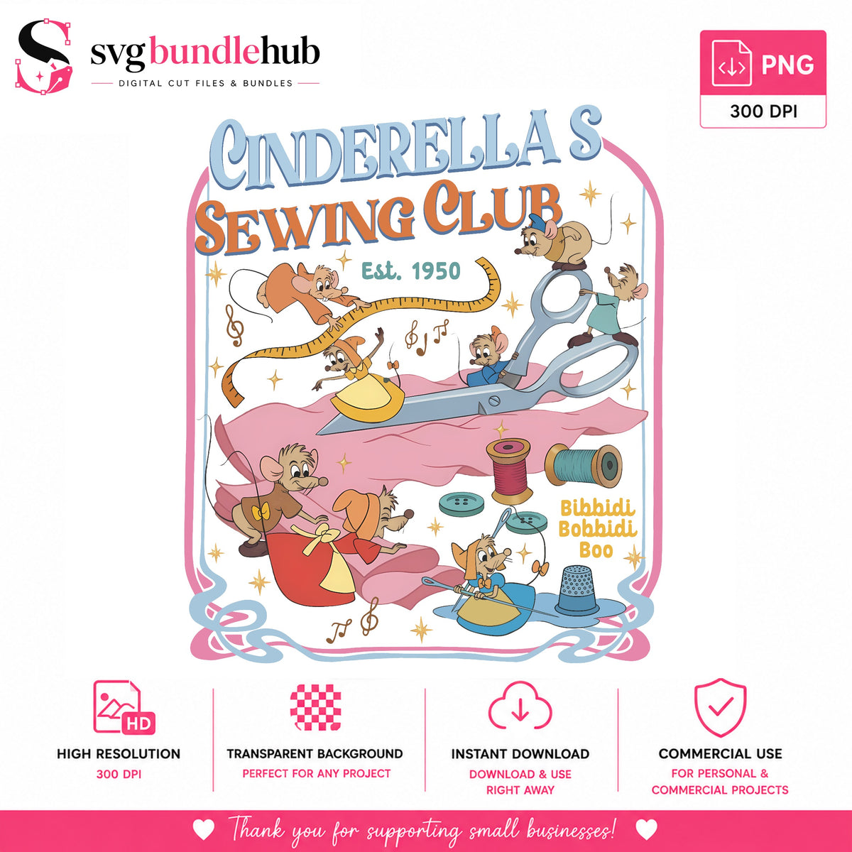Cinderella Sewing Club Mice PNG | SvgBundleHub
