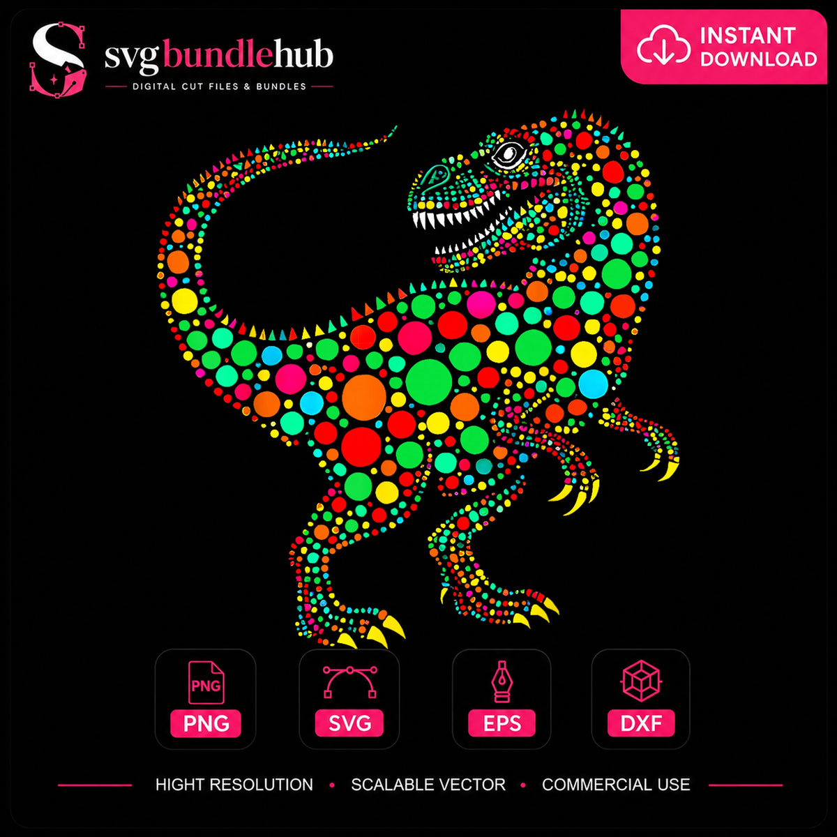 Colorful Dotted T-Rex Dinosaur Craft Clipart PNG